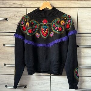 Vintage Rebecca Stone sweater 80’s 90s Womens Knit Embroidered details size M
